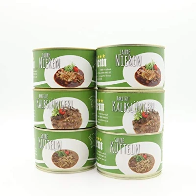 Abbildung von Diem Innereien Paket (Kalb &amp; Schwein) (2 x Saure Nieren vom Schwein / Landschwein, 2 Kutteln Kalb Milchkalb, Lunge Saures Lüngerl ) 6 400g Konserve