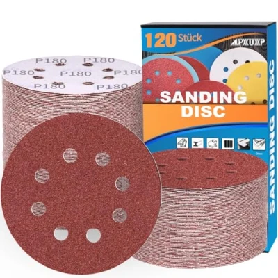 Abbildung von ALPXUXP 120 Stück Schleifpapier 125mm Klett Schleifscheiben 8 Löcher Rund Schleifblätter(Mit Körnung P40 P60 P80 P120 P180 P240 P320 P400 x15) Profi für Exzenterschleifer