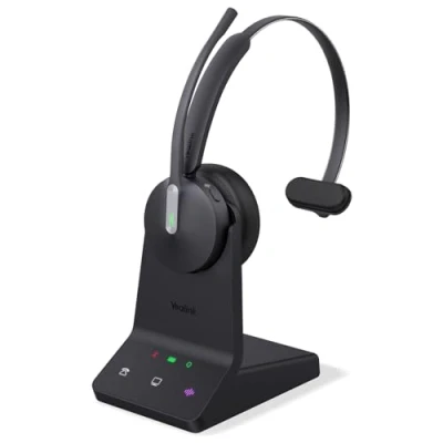 Abbildung von Yealink WH64 Kabelloses Headset, 185 m Reichweite DECT &amp; Bluetooth Dualmodus Headset für Teams Zoom, Skype,UC, Telefon mit 3 Mikrofonen, 26H Sprechzeiten, Büro IP Telefon, PC
