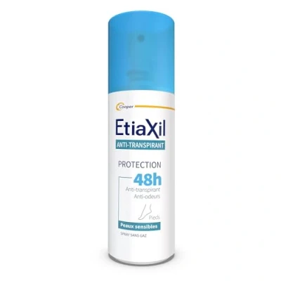 Abbildung von ETIAXIL Deodorant gegen Schwitzen mäßiges 48 Stunden Schutz Füße geeignet für empfindliche Haut Spray hergestellt in Frankreich 100 ml