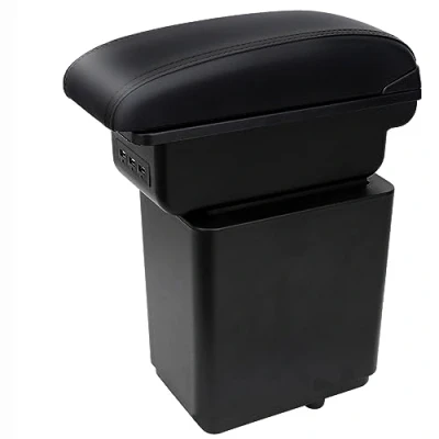 Abbildung von Auto Armlehnen für Berlingo 2010 2020 Doppelschicht Mittelkonsole Große Aufbewahrungsbox mit 3 USB Ladeanschluss Schwarze Nähte
