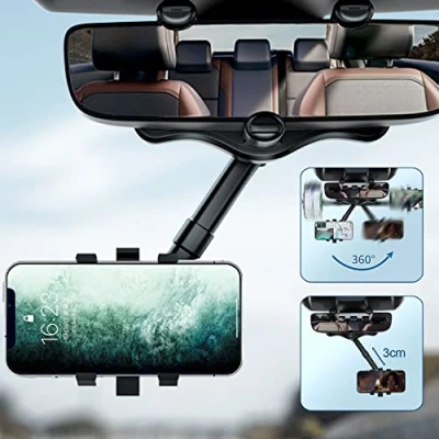 Abbildung von Kyduu Handyhalterung Auto, Universelle Fahrzeug Handyhalterung, 360 Drehung Universal KFZ Handy Halterung,Multifunktionaler Rückspiegel Telefonhalter,360 Grad Drehbarer Einziehbarer Autotelefonhalter