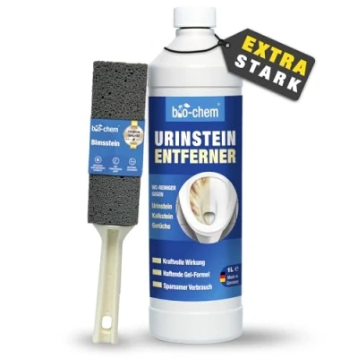 Abbildung von bio chem Urin und Kalkstein Entferner SET 1 l + Schrägdüse Bimsstein WC Reiniger (1l Flasche inklusive für eine optimale Anwendung Entfernt hartnäckigste Ablagerungen, Haftende Gel Formel)