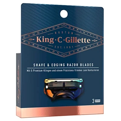 Abbildung von King C. Gillette Rasierklingen für Rasierer Herren mit Trimmerklinge Präzision, langlebige Klingen, 3 Ersatzklingen