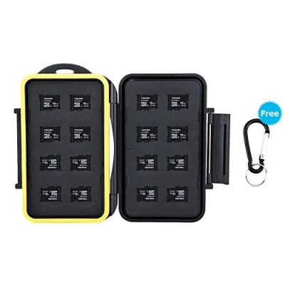 Abbildung von JJC Feste wasserdicht Speicherkarten Schutzhülle für 16 Stück Micro SDHC/SDXC/SD TF Cards mit Karabiner