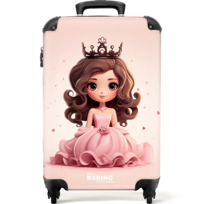 Abbildung von NoBoringSuitcases.com© Kinderkoffer Porträt einer Prinzessin mit rosa Kleid 55x35x20cm, 4 Rollen, Handgepäck Koffer, Kinderkoffer, Reisekoffer Mädchen