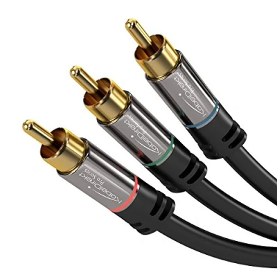 Abbildung von KabelDirekt 5 m Cinch AV Kabel, 3 auf Cinch, Audio/Video (Koax RCA Stecker/Stecker, Stereo Audio und Composite Video, für Verstärker/HiFi Heimkino/Blu ray/Receiver, schwarz)