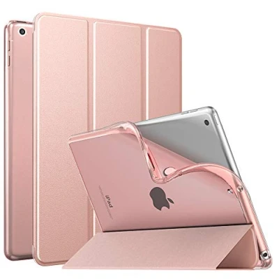 Abbildung von MoKo Hülle Kompatibel mit Neu iPad 9./8./7. Generation (2021/2020/2019), 10,2 Zoll Ständer, TPU Transluzent Matt Rückseite Cover Auto Schlaf/Aufwach Funktion, Roségold