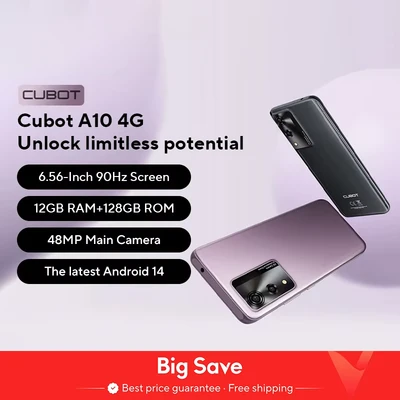 Abbildung von Cubot A10 6,6 Zoll HD+ 90 Hz Smartphone, 4 GB und 128 GB, 48 MP Kamera, 5100 mAh Akku, Android 14, OctaCore Prozessor, Lila