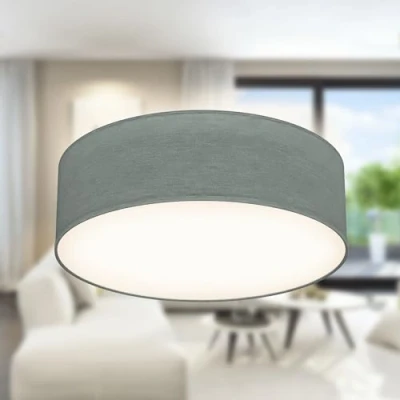 Abbildung von B.K.Licht Deckenleuchte Stoff Deckenlampe 30cm 1 fammig E27 Wohnzimmer LED / Halogen BKL1215, ohne Leuchtmittel, Abhängig vom Leuchtmittel Warmweiß Neutralweiß Kaltweiß, graue Stoffdeckenleuchte mit Textilschirm Schafzimmer Küche WC Bad