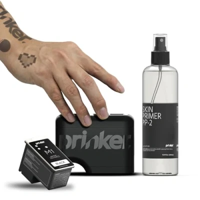 Abbildung von Temporärer Tattoo Drucker Prinker M Black, individuelle Tattoos in Sekunden, wasserfest und mit Seife abwaschbar, kompatibel Android iOS, Spaß einfach, schwarze Kosmetiktinte inklusive.