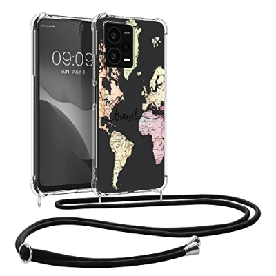 Abbildung von kwmobile Necklace Case kompatibel mit Xiaomi Redmi Note 12 Pro+ 5G / Pro Plus Hülle Silikon Cover Handykette Schwarz Mehrfarbig Transparent Travel Schriftzug