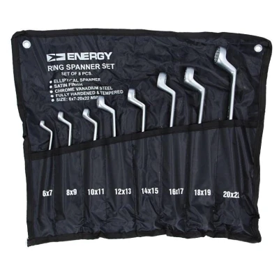 Abbildung von ENERGY NE01001SK8 Doppel Ringschlüsselsatz 6x7, 8x9, 10x11, 12x13, 14x15, 16x17, 18x19, 20x22 mm 8 Chrom Vanadium Stahl