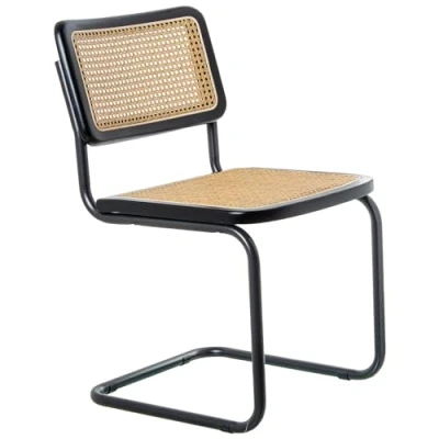 Abbildung von DRW Set mit 4 Stühlen aus Holz, Rattan und Metall in Natur Schwarz, 48 x 53 81 cm, Medidas: 48x53x81 cm