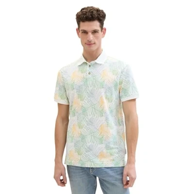 Abbildung von TOM Tailor MIT Allover Print Poloshirt, Herren, Größe: Small, White multicolor leaf design