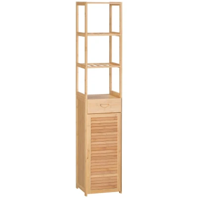 Abbildung von Kleankin Badkommode aus Bambus, mit Schublade, drei Ablagen, offenes Fach (Badezimmerschrank, 1 St., Badezimmermöbel), für Badezimmer, 32 x 30 163 cm Naturholz