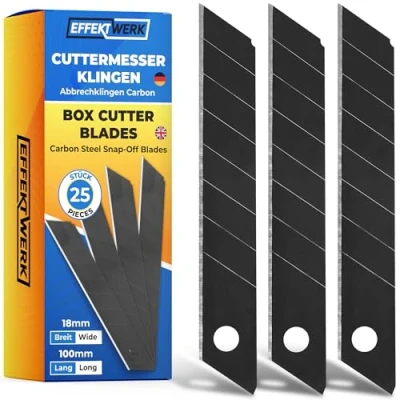 Abbildung von Effektwerk Cuttermesser Klingen (Schwarz, 25er Pack), 18 mm Ersatzklingen für Allzweckmesser, robuste Abbrechklingen aus Karbonstahl