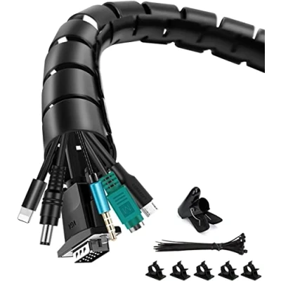 Abbildung von shinfly 2 x 1.5m Kabelschlauch Selbstschließend Schwarz, Durchmesser 16mm+22mm Flexibel Kabelkanal mit 20pcs Kabelbinder, 5 Kabelclips, 1 Drahtführungsclip, Kabelschutz Kabelmanagement für TV Computer