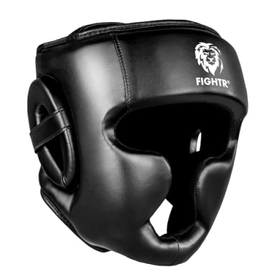 Abbildung von FIGHTR® Kopfschutz mit bestem Sitz für maximalen Schutz Boxhelm Sparring Verstellbare Größe Boxen, MMA, Muay Thai, Kickboxen &amp; Kampfsport (Schwarz, L/XL)