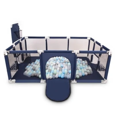 Abbildung von Selonis Laufstall Baby Großer Spielplatz Mit 400 Bälle Laufgitter Für Kinder, Dunkelblau:Perle/Grau/Transparent/Babyblau/Minze