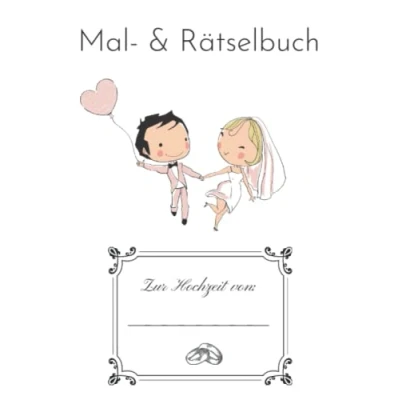 Abbildung von Hochzeitsmalbuch und Rätsel für Kinder: 24 Seiten Malspaß als Gastgeschenk Kinder zur Hochzeit