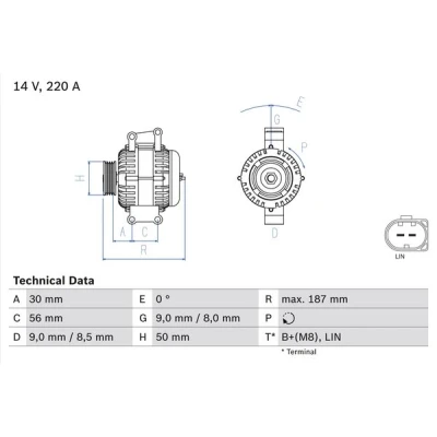 Abbildung von BOSCH 0 986 047 800 Lichtmaschine 14V 220A MERCEDES BENZ: ML Klasse, S Klasse Limousine, R