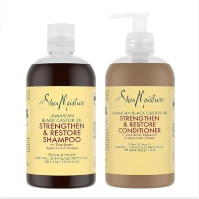 Abbildung von SheaMoisture Shampoo und Spülung für natürliches, chemisch behandeltes oder hitzegestyltes Haar Jamaican Black Castor Oil Haarpflege Bundle 1x 384 ml, ml 2 Stück