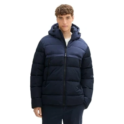 Abbildung von TOM TAILOR Denim Herren Puffer Winterjacke mit Abnehmbarer Kapuze, 10668 Sky Captain Blue, XL