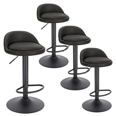 Abbildung von EUGAD Barhocker 4er Set 360 Drehstuhl Barstuhl mit Rückenlehne Fußstütze 120kg belastbar höhenverstellbar Kunstleder Metall Anthrazit 0913BY 4