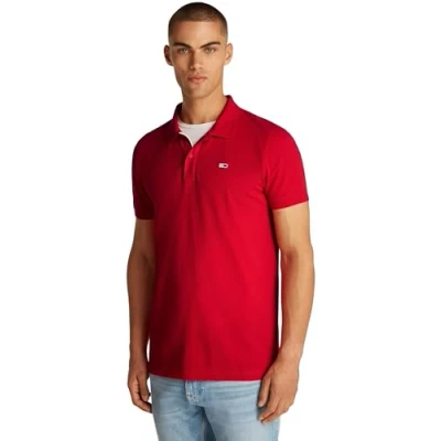 Abbildung von Tommy Jeans Herren Poloshirt Kurzarm Placket Slim Fit, Rot (Red Hot), M