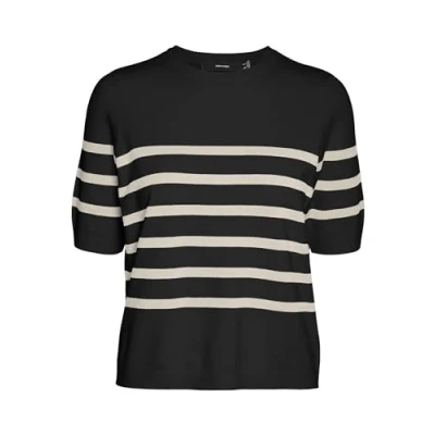 Abbildung von VERO MODA Damen VMSABA Plain SS O Neck GA NOOS Pullover, Black/Stripes:W Birch, XS