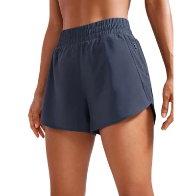 Abbildung von CRZ YOGA Damen Kurz Sporthose Laufhose High Waist Fitness Sport Shorts Kurze Hose mit Reißverschlusstasche Marine 44