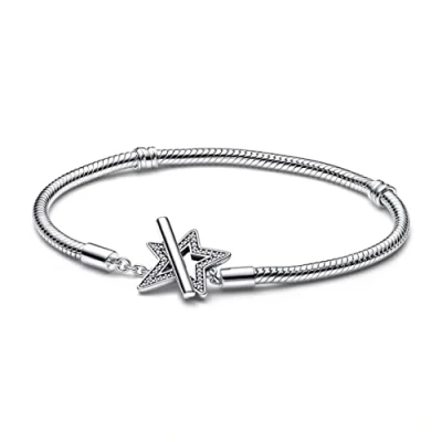 Abbildung von Pandora Asymmetric STAR TBAR Snake Armband, Damen, Größe: 19, Sterling silver