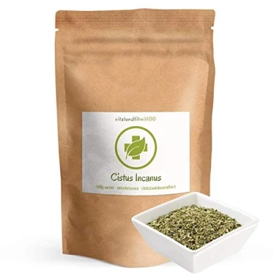 Abbildung von Cistus Incanus geschnitten 100 g Basischer Tee aus Zistrosenkraut/Zistrosenblätter naturbelassen, rückstandskontrolliert, duftintensiv, ohne Zusätze
