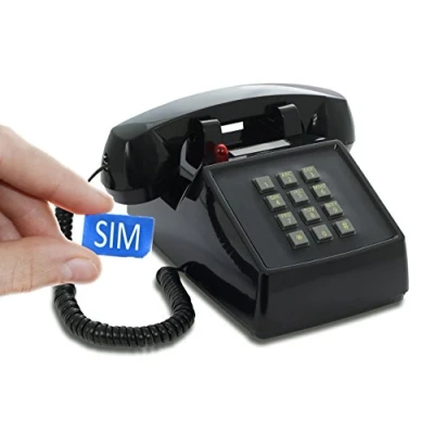 Abbildung von Opis PushMeFon Mobile 4G Retro Tischhandy für 4G/5G Netze mit Voice Over LTE in Form eines achziger Jahre Tastentelefons echter Metallklingel (schwarz)
