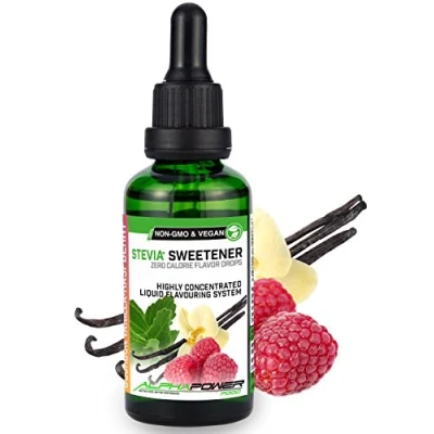 Abbildung von ALPHAPOWER FOOD Stevia, zuckerfreie flavour Drops VANILLE HIMBEERE 100% natürliches liquid Aroma + Zuckerersatz für Wasser, Müsli, Süßspeisen, Smoothies