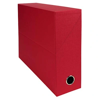 Abbildung von Exacompta 89525E Premium Transferbox aus Leinwandpapier 9cm Rückenbreite mit Griffloch DIN A4 rot ideale Transportbox und perfekt geeignet für die sichere Aufbewahrung Ihrer Ordner