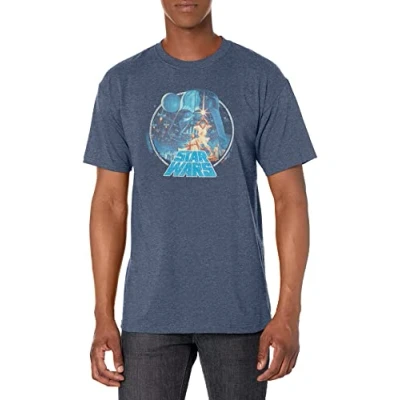 Abbildung von STAR WARS Men&#039;s Classic Scene Circle T Shirt Navy Blue Heather X Large