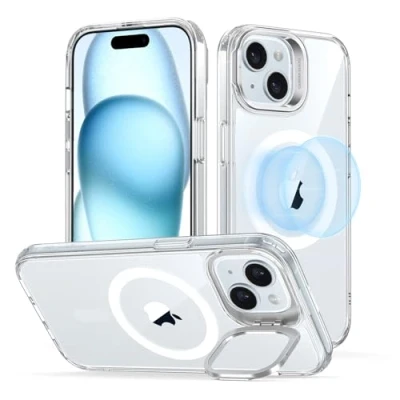 Abbildung von ESR für iPhone 15 Hülle, kompatibel mit MagSafe, Militärnorm Schutz Case, integrierter Versteck Ständer Handyhülle, Kratzfeste Rückseite, Classic Serie, Klar