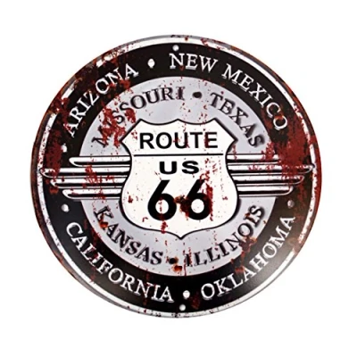 Abbildung von LB H&amp;F Blechschild Nostalgie Retro Auto Tür Route 66 Motorrad Schild RUND