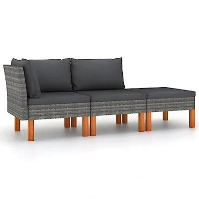 Abbildung von vidaXL Eukalyptusholz Massiv Gartenmöbel 3 TLG. Mittelsofa Ecksofa Fußhocker Sitzgruppe Sofa Lounge Garten Garnitur Gartenset Gartensofa Poly Rattan
