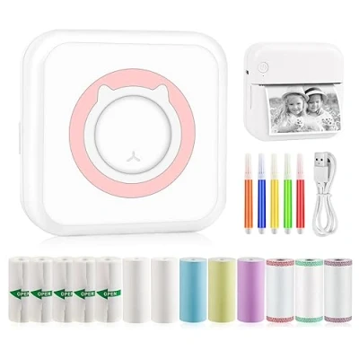 Abbildung von GuKKK Mini Drucker, Mobiler Fotodrucker, Tragbarer Wireless Fotodrucker Thermodrucker, Smartphone Bluetooth für Lernhilfe,Lernnotizen, Journal, Notizen, Journal