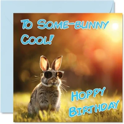 Abbildung von Lustige Geburtstagskarten für Damen und Herren, coole Hasen Sonnenbrille, Happy Birthday Karte Mama, Vater, Bruder, Schwester, Onkel, Tante, Cousin, Großvater, Nanny, Freund, 145 mm x mm,
