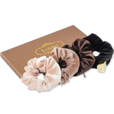 Abbildung von (4 Stück) Lolalet Haargummis Scrunchies mit Reißverschluss Tasche für Damen, Haargummi Weich Elastisch Damen Frauen Mädchen D
