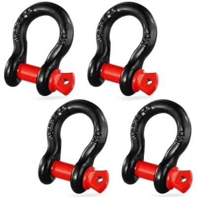 Abbildung von VEVOR D Ring Schäkel 2 Tonnen, 4er Set aus legiertem Stahl, 8 Tonnen Bruchfestigkeit, mit 15 mm Schraubstift, Abschleppschäkel für Geländefahrzeuge Jeep Trucks, Schwarz