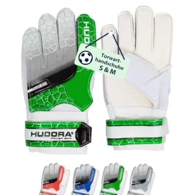 Abbildung von HUDORA Torwarthandschuhe Gepolsterte Fußball Torhüterhandschuhe für Kinder &amp; Jugendliche in Größe M Schaumstoffrücken Fußballhandschuhe mit Klettverschluss grün