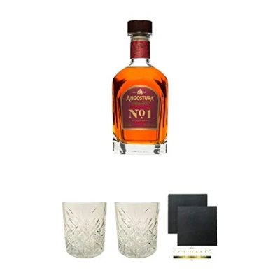Abbildung von Angostura Cask No.1 Rum Batch #1 Trinidad &amp; Tobago 0,7 Liter + Glas 1 Stück Schiefer Glasuntersetzer eckig ca. 9,5 cm Ø 2