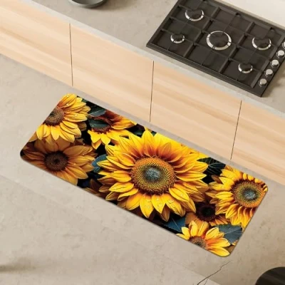 Abbildung von Comart, Austin Küchenteppich, aus Polyester, Bedruckt, rutschfest, Sonnenblumen, 50 x 130 cm