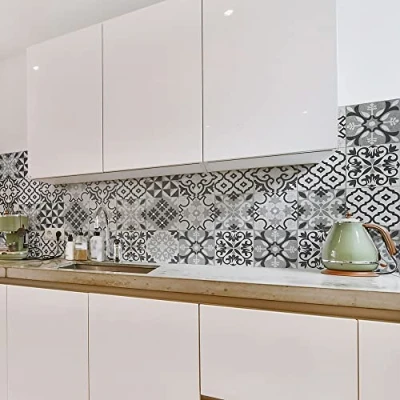 Abbildung von Spritzschutz für Küche, Wandaufkleber Zementine, Taupe, 180 x 60 cm, 100% Made in Italy mit ungiftiger Tinte, schwer entflammbar und wasserbeständig