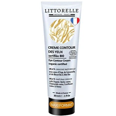 Abbildung von Bio Augencreme 30 ml 99% Naturkosmetik mit Gerste, Kornblume und Kamille Wasser, Aloe vera Empfindliche Augenpflege gegen Augenringe, Tränensäcke, Falten, Schwellungen Made in Frankreich